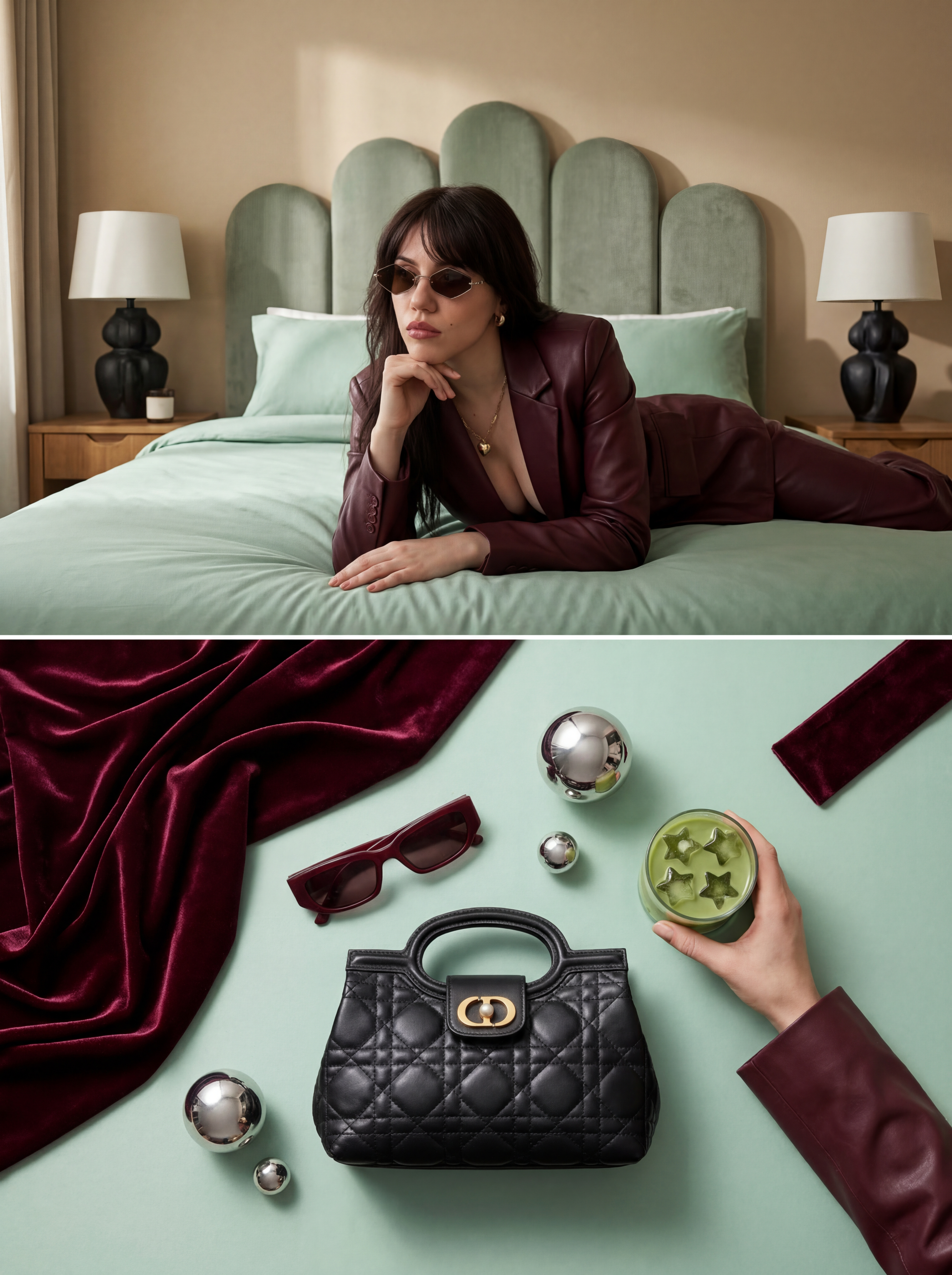 Fashion in burgundy and mint