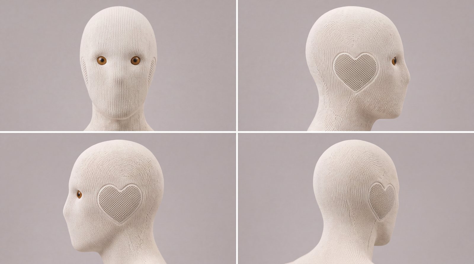 Front, profile and back design views of Heart's head