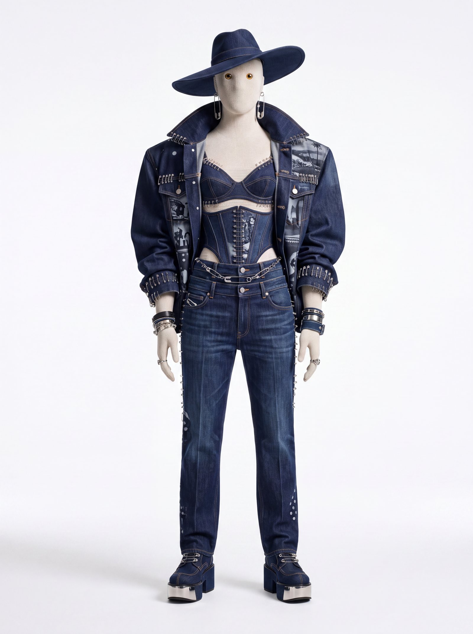 Heart in a constructed denim look and wide brimmed hat