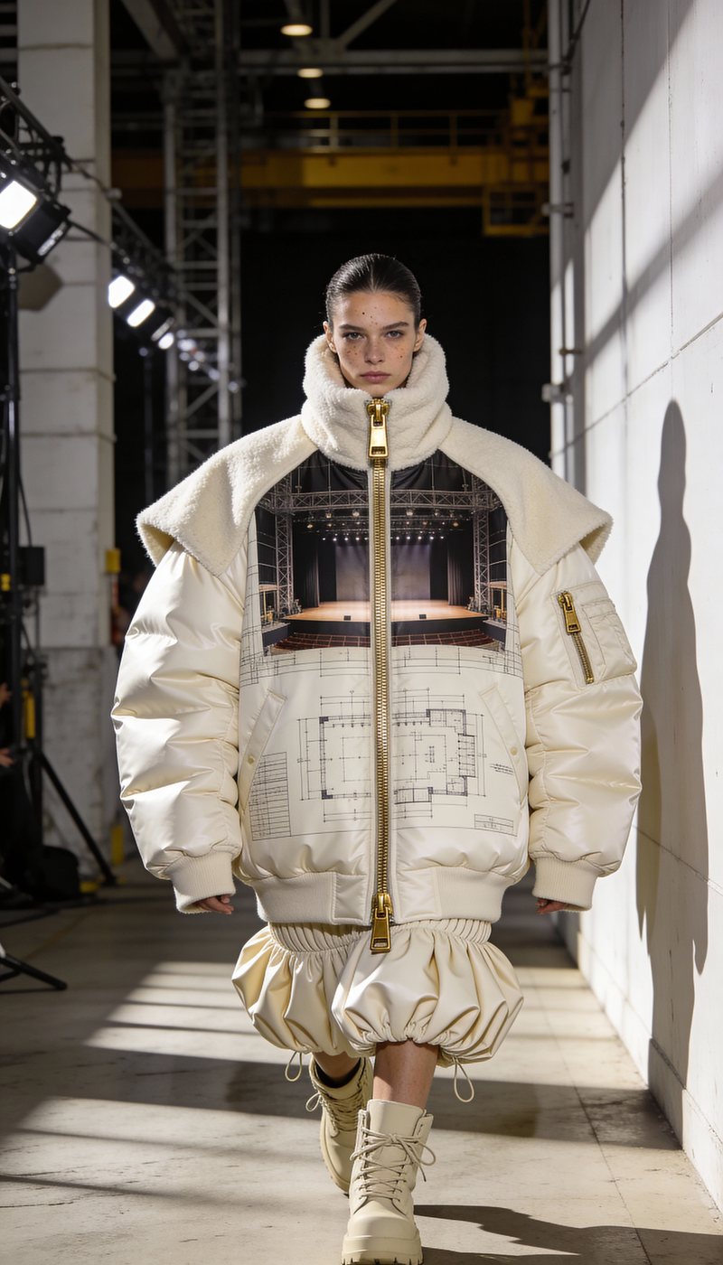 A puffer with sprocket geometry worked into the quilting